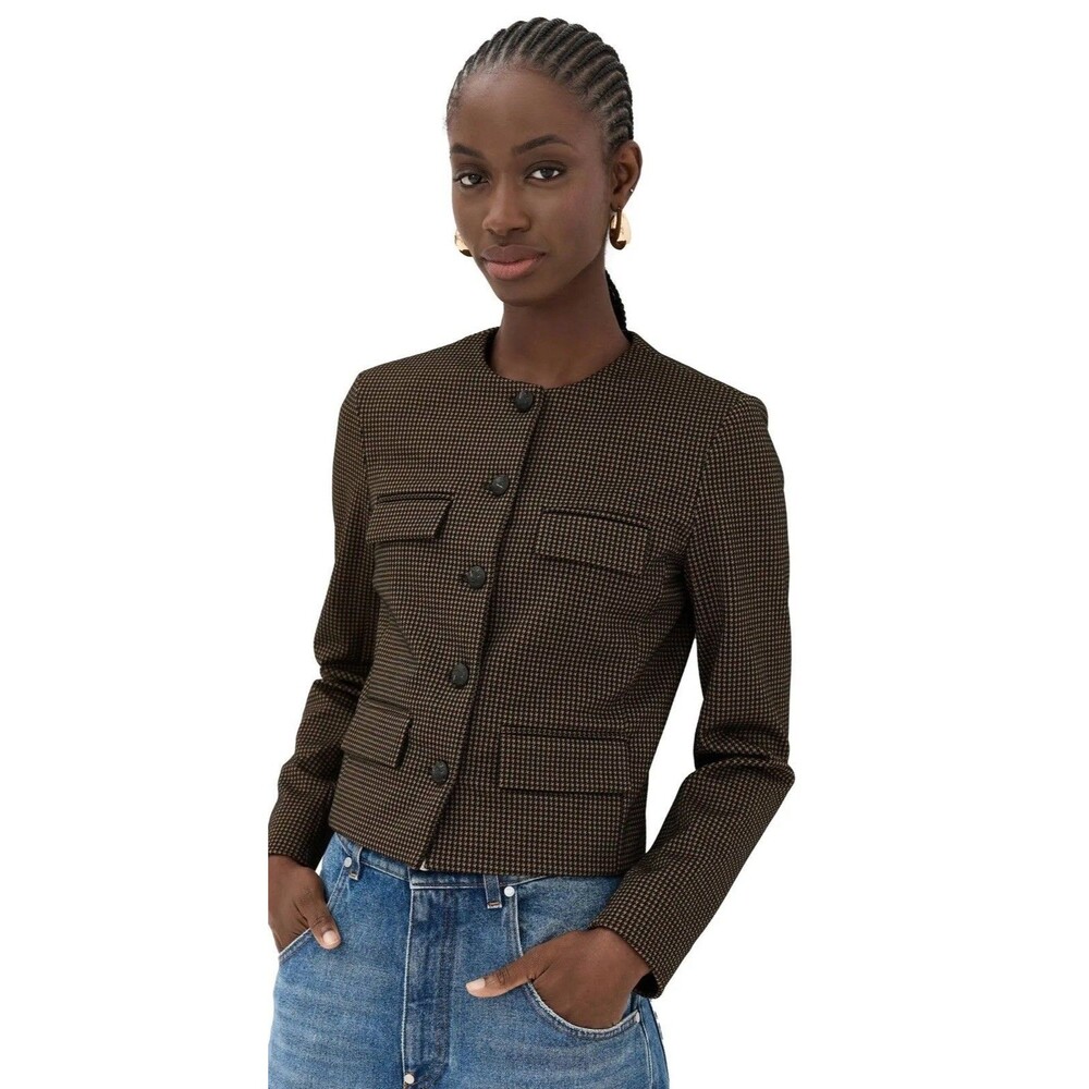 Veronica Beard Berkley Tweed Knit Jacket Women’s Sz 4 Brown Black Houndstooth